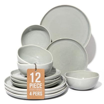 Ceramic Dinnerware Sets for 4, 12pcs Plates and Bowls Sets Dish Set | Stoneware Dishware sets, Microwave & Dishwasher Safe, Cereal Bowls and Dinner Plates Set, Stackable Dishes Set, Dusty Green - color: Dusty Green, size: Set (12pcs)