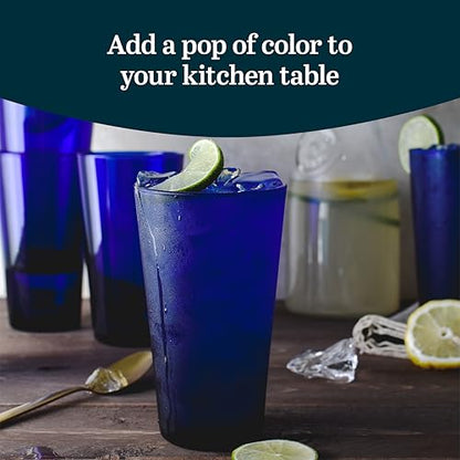 Libbey Cobalt Flare Drinking Glasses Set of 8, Classic Design Glass Cups for Soda, Water, Iced Tea and More, Dishwasher Safe Glass Cup Set for Beverages - color: Cobalt Flare