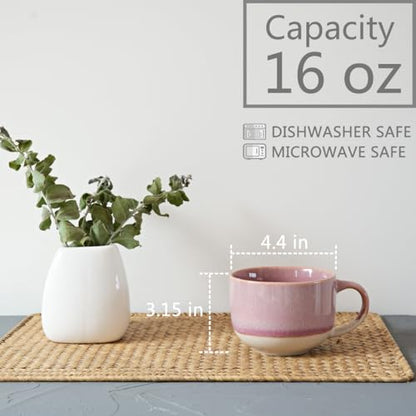 Bosmarlin Ceramic Coffee Mug Set of 4, 16 Oz, Coffee Cups with Big Handle, Microwave and Dishwasher Safe (Pink) - color: Pink