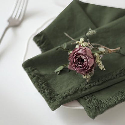 Handmade Cloth Napkins 100% Cotton Napkins with Fringe，Delicate Handmade Cloth Napkins for Dinners, Parties, Weddings and More，18 x 18 Inch Set of 4 - Olive Green - color: Olive Green