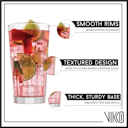 Vikko Drinking Glasses, 11 Ounce Glass Cups, Durable Glasses Drinking Set of 6, Tall Water Glasses, Stackable Highball Glasses, Heavy Base Tumblers & Water Glasses, Dishwasher Safe Cups - style: 11 Ounce- Set of 6