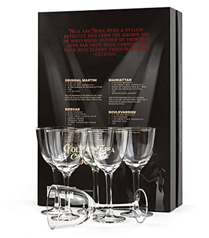 Crystal 5 oz Retro Nick and Nora Coupe Glasses | Set of 6 | Vintage Bar Glassware for Martini, Manhattan, Cosmopolitan, Classic 4 oz Cocktail Drinks | Small Drinking Coups with Long Stems