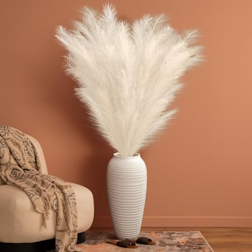 5 Pcs 71'' Large Faux Pampas Grass Decor Tall Faux Pampas Grass Splicable Fake Dried Boho Home Decor Beige Feathers for Vase Artificial Floral for Wedding Home Party Boho Decoration (Beige)