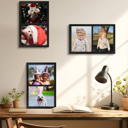 Golden State Art, 8x10 Double Picture Frame, Display Two 8x10 Photos(Black) | Solid Wood- Real Glass For Wall Mounting (Black, 2 Pack) - color: Black, size: 2 Openings 8x10 (2 Pack)