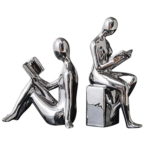 Decorative Bookends for Home Decor Non-Skid Anti-Slip | Book Ends Shelf Supports Home, Kitchen Shelves, Bathroom, Bookcase, Housewarming, Cooking Lover - color: Silver