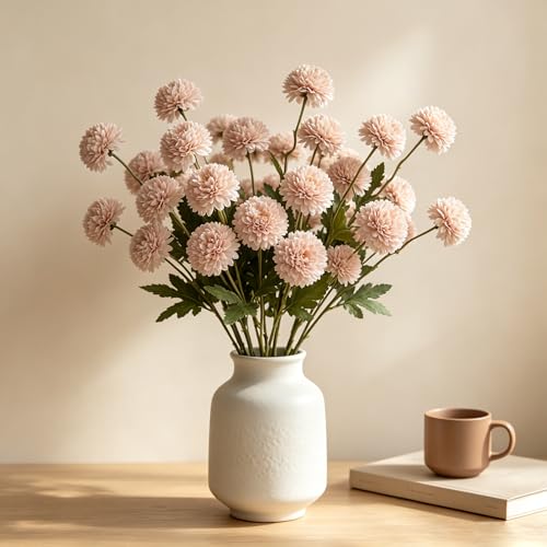Fake Silk Chrysanthemum, Beige, 10 Pcs | Mini Fake Mums with Stems, DIY Bouquets, Home Decor Floral Arrangements, Vase Fillers, Wedding Centerpieces - color: Beige