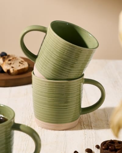 famiware Coffee Mugs Set of 4, 13 oz Mug Set, Ceramic Cup Set with Handle | Stoneware Mug for Coffee, Tea, Latte, Cappuccino, Microwave and Dishwasher Safe, Constellation Series，Olive Green - color: Constellation-Olive Green, size: 4 Count (Pack of 1)