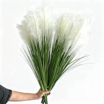 Artificial Pampas Grass, 5PCS 5 Heads Faux White Reed Grass, 36Inch Tall Fake Pampas Grass for Home Decor, Living Room, Floor Vase, Wedding & Farmhouse Indoor Outdoor Decor