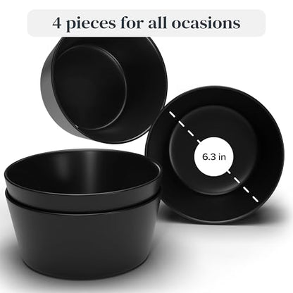 PURE LIVING INTERIOR DESIGN Stoneware Cereal Bowls Set of 4, 26.7 oz Scratch Resistant Ceramic Soup Bowl - color: Matte Black, size: Set (4pcs)
