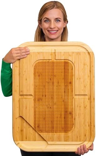 HUGE Organic Bamboo Extra Large Carving Board with Lifetime Replacements - 2XL Meat Cutting Board and Wooden Butcher Block with Pour Spout, Turkey Platter for Christmas Holiday Essentials - size: 24"L x 18"W