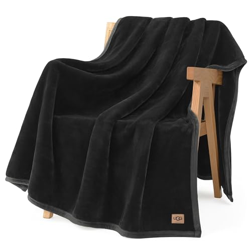 UGG Coco Throw Blanket, Cozy Fleece Throw for Sofa & Bed, 50" x 70", Black | Oversized Throw, Made for Sofa and Bed, Hypoallergenic, Premium Room Decor, All Season Bedding, Living Room Decor - color: Black, size: Throw