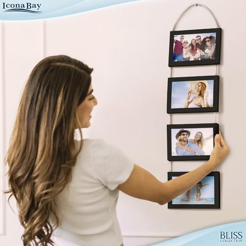 4x6 Wall Hanging Picture Frames Collage with 4 Openings - Basic Black - Casual Style Engineered Wood Frames - Wall Mount Only - Bliss Collection - color: Basic Black, size: 4x6