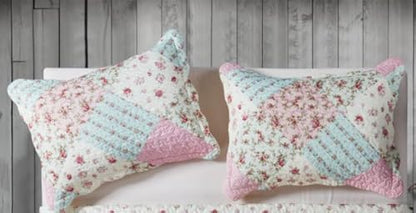 Brilliant Sunshine Pink & Green Roses Pillowshams Set, 20"x26"+2" | Patchwork Design, Quilted Standard Pillowcases, Washable Scallop Edge Pillow Covers, Pack of 2 - color: Pink Green, size: 20 x 26 inches