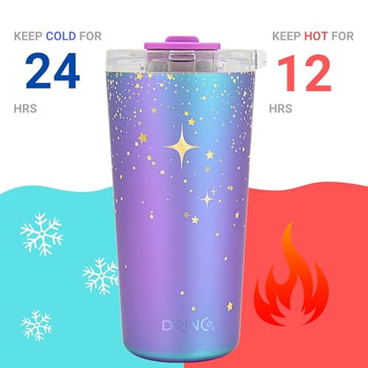 Drinco - 20 oz Stainless Steel Tumbler | Double Walled Vacuum Insulated Mug With Lid, 2 Straws, For Hot & Cold Drinks (20oz North Star) - color: 20oz North Star