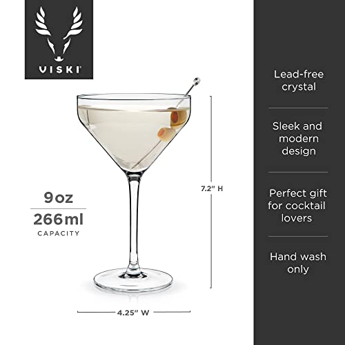 Viski Angled Martini Glasses, Premium Crystal Cocktail Coupe Glasses, Home and Bar Drinkware, Stemmed Cocktail Glasses, Perfect Cocktail Glass Gift Set of 2, 9oz - style: Angled Martini Glasses