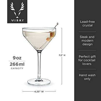 Viski Angled Martini Glasses, Premium Crystal Cocktail Coupe Glasses, Home and Bar Drinkware, Stemmed Cocktail Glasses, Perfect Cocktail Glass Gift Set of 2, 9oz - style: Angled Martini Glasses