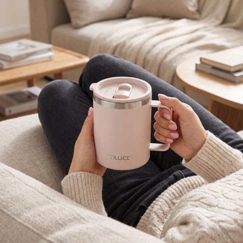 TILUCK 12 oz Insulated Coffee Mug with Lid and Handle | BPA-Free Lid, Double-Wall Vacuum Insulation, Stainless Steel Coffee Cup, Dishwasher Safe Mug for Hot & Cold Drinks,SakuraPink - color: Matte SakuraPink, size: 12 Ounces
