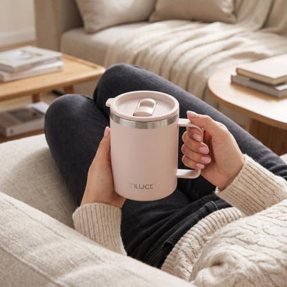 TILUCK 12 oz Insulated Coffee Mug with Lid and Handle | BPA-Free Lid, Double-Wall Vacuum Insulation, Stainless Steel Coffee Cup, Dishwasher Safe Mug for Hot & Cold Drinks,SakuraPink - color: Matte SakuraPink, size: 12 Ounces
