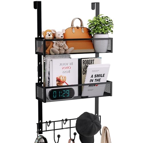 Consumest Over The Door Hooks Organizer - 3 Tier Door Hanger with 9 Coat Hooks & 2 Mesh Basket, Back Storage Organizer Hanging Towels for Bathroom, Bedroom, Black - color: Black, size: 3 Tier