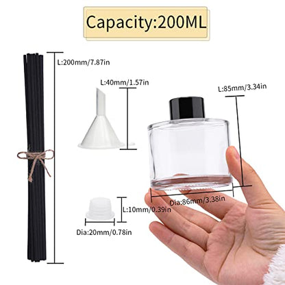 4PCS Fragrance Glass Diffuser Bottles, Refillable Diffuser Bottles with 20pcs Reeds Sticks & Black Caps & Funnel, Diffuser Jars for Home Oil Fragrance Decoration Girl Women Gift (200ML) - size: 200ML
