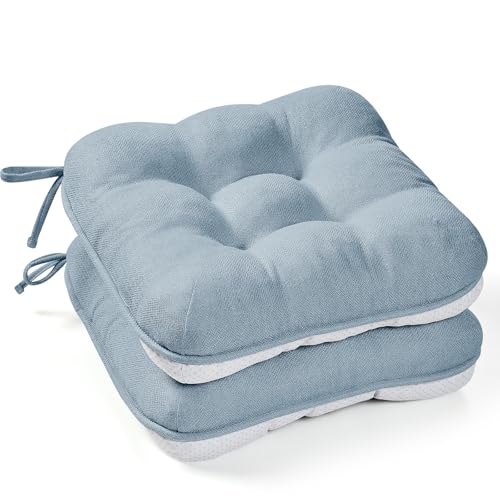 BETU Chair Cushions for Dining Chairs Set of 2,3.5" Thick Kitchen Table Chair Pads with Ties,Non Slip Backing and Covers, Seat Cushion for Dining Room,Bar,Patio Chairs,15.5"X15.5"X3.5",Smoky Blue - color: Sky Blue, size: 15.5"x15.5"x3.5" (2 Pack)