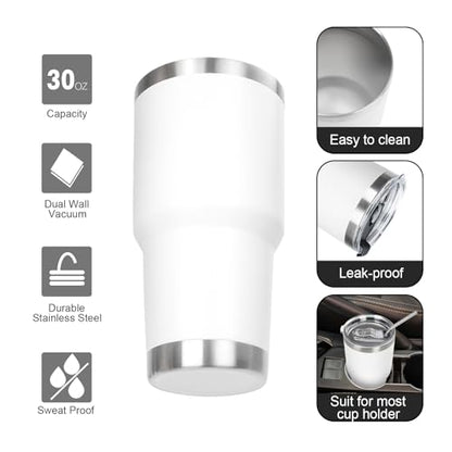 30 oz Tumbler with Lids and Straws Double Wall Insulated Tumbler Cup,Stainless Steel Leak-proof Thermal Coffee Tumbler Powder Coated Travel Mug for Cold and Hot Beverages,White - color: White, size: 30 Ounces