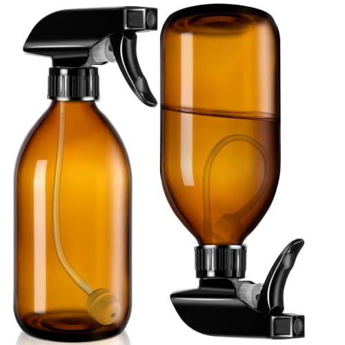 Tecohouse 360° 16 OZ Amber Glass Spray Bottles 2 Pack | 360° All-Angle Spray, Leakproof, Empty Refillable Containers for Cleaning Solutions, Plants, Facial Hydration, Hairs Care, - color: Amber