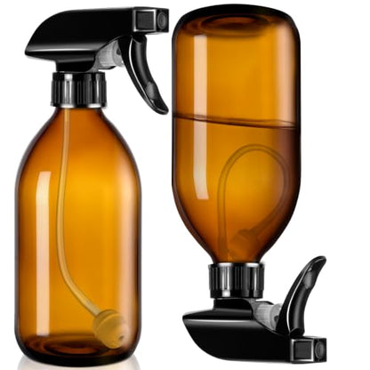 Tecohouse 360° 16 OZ Amber Glass Spray Bottles 2 Pack | 360° All-Angle Spray, Leakproof, Empty Refillable Containers for Cleaning Solutions, Plants, Facial Hydration, Hairs Care, - color: Amber
