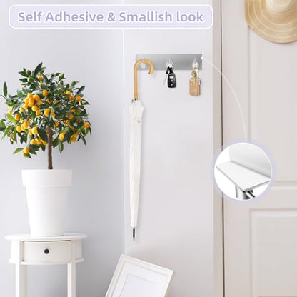 VIS'V Key Holder Wall Mount, Small Adhesive Key Hanger with 3 Hooks, Silver | Metal Material, No Drilling, Extra Adhesive Strip, Suitable for Entryway, Hallway, Doorway, Kitchen, Garage, Camper - color: Silver