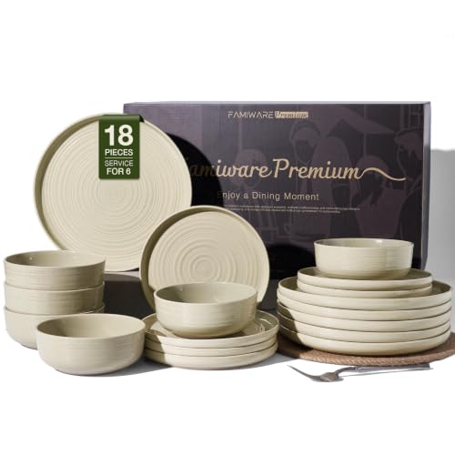 Stoneware Dinnerware Set for 6, White Honey Plates & Bowls | 18 pcs Speckled Spiral Coupe Dishes, Chip & Scratch Resistant Everyday Ceramics, Microwave & Dishwasher Safe, Farmhouse Style - color: White Honey, size: Service for 6 (18pc)