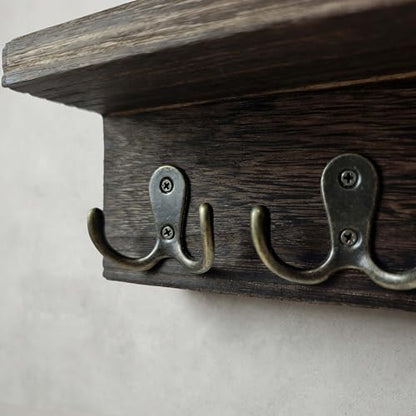 eBun Narrow Wood Mail Holder with 6 Key Hooks | Wall Mount, No-Drill Magnetic, Vertical Mail Slot, Entryway Decor - color: 1-pack Mail