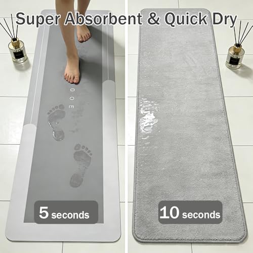 Soft Diatomaceous Earth Bath Mat, Quick Dry Bathroom Mats, Gray Super Absorbent Bath Mat Set, Washable Non Slip Bathroom Rugs, Stone Bath Mats Alternative, 15.74" x 47.24"