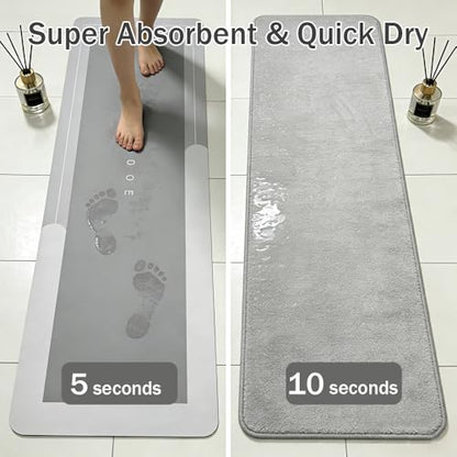 Soft Diatomaceous Earth Bath Mat, Quick Dry Bathroom Mats, Gray Super Absorbent Bath Mat Set, Washable Non Slip Bathroom Rugs, Stone Bath Mats Alternative, 15.74" x 47.24"