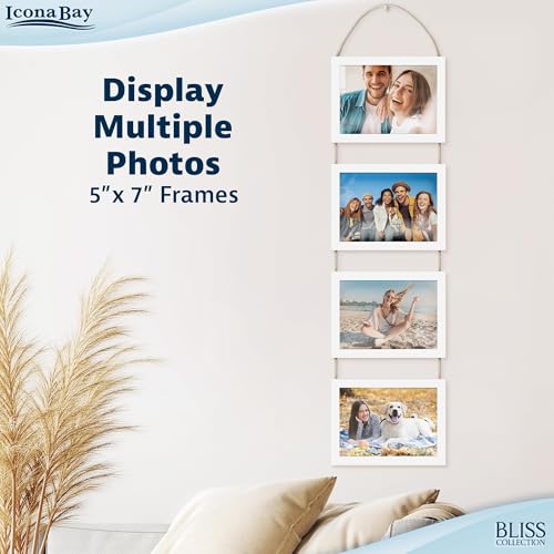 5x7 Wall Hanging Picture Frames Collage with 4 Openings - Winter White - Casual Style Engineered Wood Frames - Wall Mount Only - Bliss Collection - color: Winter White, size: 5x7