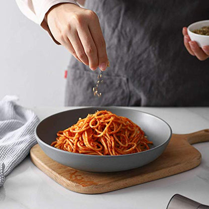 Y YHY Pasta Bowls Set of 6, Large Salad Serving Bowls, Porcelain Soup Bowls 30 Ounces, Wide and Flat, Microwave Dishwasher Safe, Matte Grey - color: Matte Gray, size: 30 oz