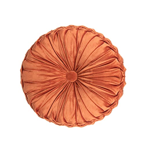 MOJUN Velvet Throw Pillow - Round, Pleated, Filled - Home Decorative Cushion for Couch, Chair, Bed, Car, Floor (Orange, 14inch) - color: B Orange