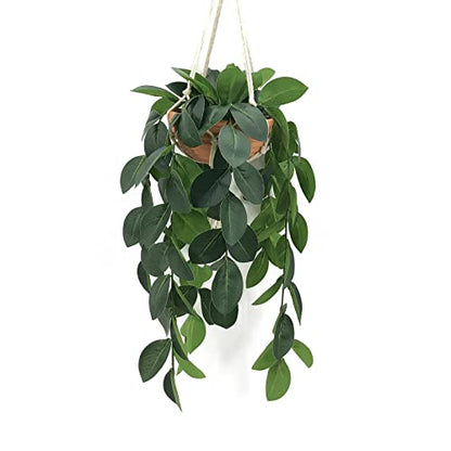 Hanging Plants Artificial Decor, Fake Hanging Plant in Clay Pot Artificial Hanging Plants with Fake Leaves and Hook for Wall Home Room Indoor Outdoor Décor (Dark Green)