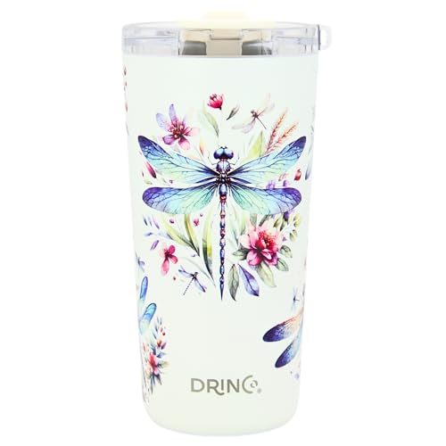Drinco - 20 oz Stainless Steel Tumbler | Double Walled Vacuum Insulated Mug With Lid, 2 Straws, For Hot & Cold Drinks (20oz Dragonfly) - color: 20oz Dragonfly
