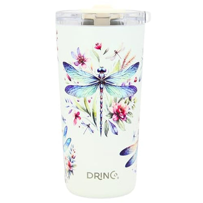 Drinco - 20 oz Stainless Steel Tumbler | Double Walled Vacuum Insulated Mug With Lid, 2 Straws, For Hot & Cold Drinks (20oz Dragonfly) - color: 20oz Dragonfly