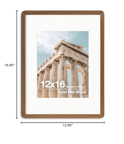 12x16 Solid Oak Wood Picture Frame With Mat - Tempered Glass & Hanging Hardware Included - Walnut, 1 Pack - color: Walnut, size: 12''x16''-1P