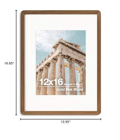 12x16 Solid Oak Wood Picture Frame With Mat - Tempered Glass & Hanging Hardware Included - Walnut, 1 Pack - color: Walnut, size: 12''x16''-1P