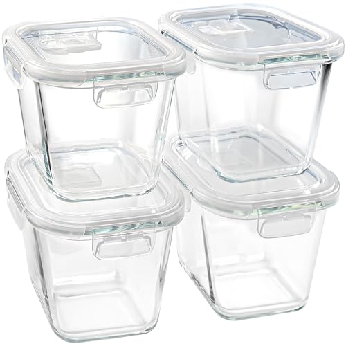 Borosilicate Glass Soup Containers with Lids, 4 Cup/32 oz, 4 Pack | Microwave Dishwasher Oven Freezer Safe | Airtight Leak Proof | Food Grade | Square Soup Meal Prep | Lunch | Food Storage Set - color: Transparent4
