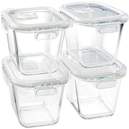 Borosilicate Glass Soup Containers with Lids, 4 Cup/32 oz, 4 Pack | Microwave Dishwasher Oven Freezer Safe | Airtight Leak Proof | Food Grade | Square Soup Meal Prep | Lunch | Food Storage Set - color: Transparent4