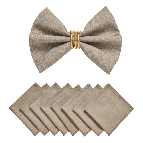 Flaxen 17x17 Polyester Linen Farmhouse Cloth Napkins Set of 8 | Waterproof, Stain Resistant, Shrink Proof, Washable, fabric, Outdoor, Reusable, Dining, Wedding, Kitchen, Party, Birthday - color: Flaxen