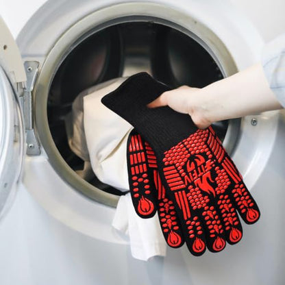 BBQ Gloves, 1472°F Heat Resistant with Silicone Grip Oven Mitts | Non-Slip Grip, for BBQ, Grilling, Oven, Smoker, Cooking and Baking - color: Red, size: Long (Glove L 13.78" × Palm W 6.33")
