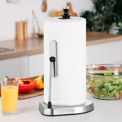 Dailyart Paper Towel Holder for One Hand Tear - Countertop with Tension Arm - color: Black
