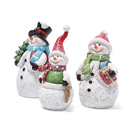 Hodao Snowman Figurines Set of 3, Hand-Painted Resin Christmas Ornaments, Indoor Home Decor for Mantel, Shelf & Tiered Tray, Glitter Accents, Gift-Ready Holiday Decorations