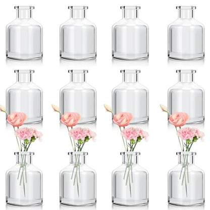 12 Pcs Bud Vases, Clear Glass, 2 x 2.8 Inch | Mini Flower Vases, Small Glass Living Bud Vases Bulk for Flowers Centerpieces, Table, Home and Living Room Decor