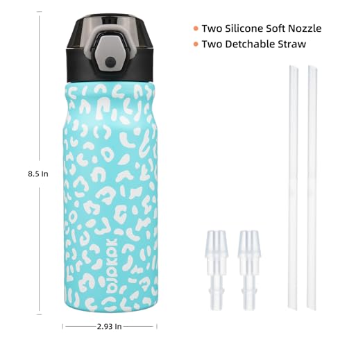 BJPKPK 18 oz Water Bottle with Straw & Handle, Insulated Stainless Flask | Leak Proof Locking Lid, Thermal, Double Wall Vacuum, Metal, Keeps Hot/Cold, BPA Free, Travel & Sports, Sky Blue Leopard - color: Sky Blue Leopard, size: 18 Ounces