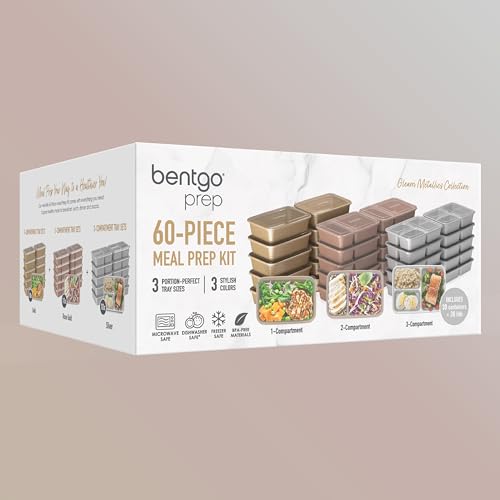 Bentgo Prep Meal Prep Kit, 1, 2 & 3-Compartment Containers, 60 Piece Set | Portion Control, Stackable, Microwave, Freezer & Dishwasher-Safe, Reusable, PFAS & BPA-Free (Gleam Metallics) - color: Gleam Metallics